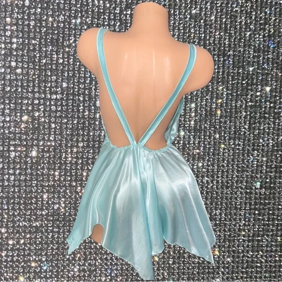 Fairy top tinker bell blue shiny metallic silky soft rose detail flower y2k 2000 - Picture 2 of 3